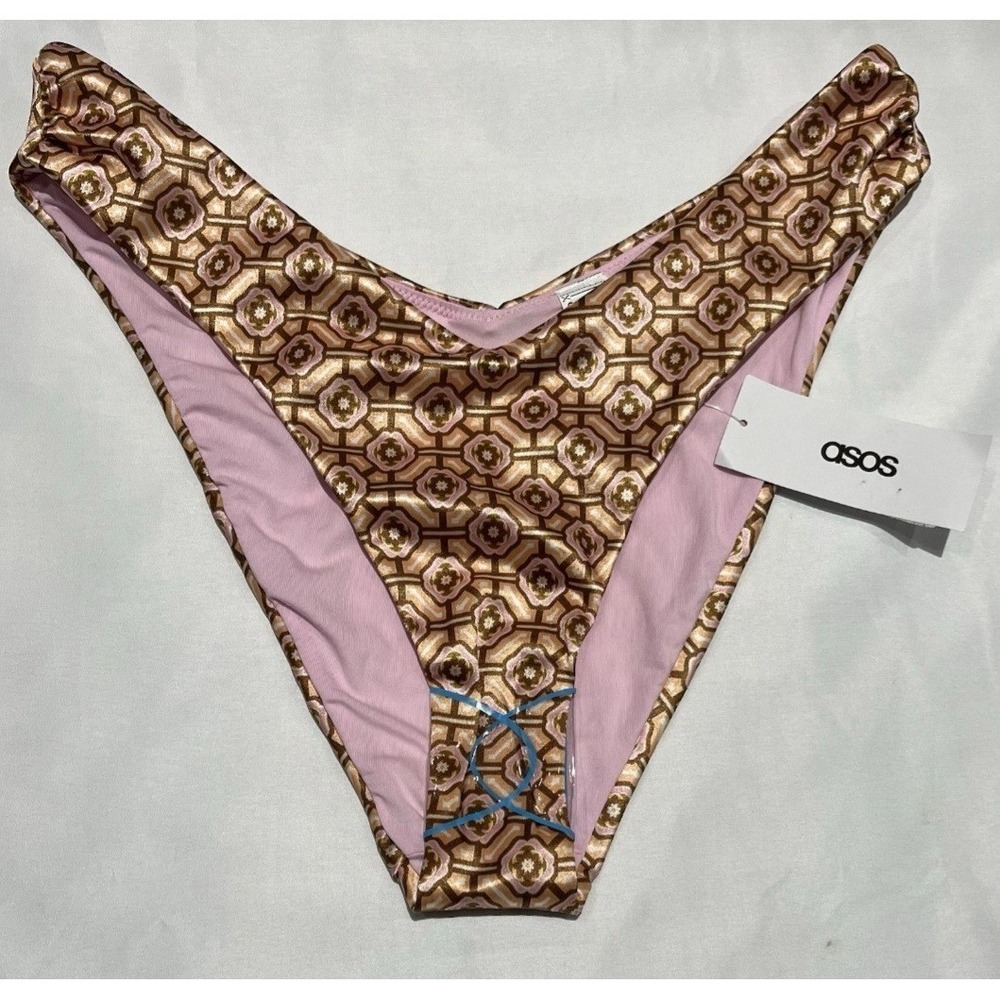 Asos Swim Suit Bikini Bottom Womans 10‎ Tan Brown NWT Geometric Pattern